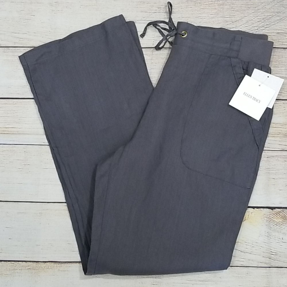 Ellen Tracy Grey Iron Linen Drawstring Pants NWT